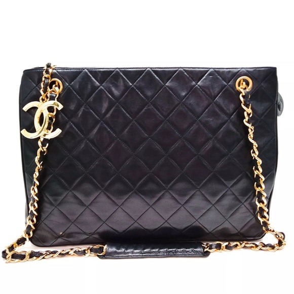 CHANEL CC Charm Matelasse Chain Tote Bag Leather Black - Picture 1 of 13